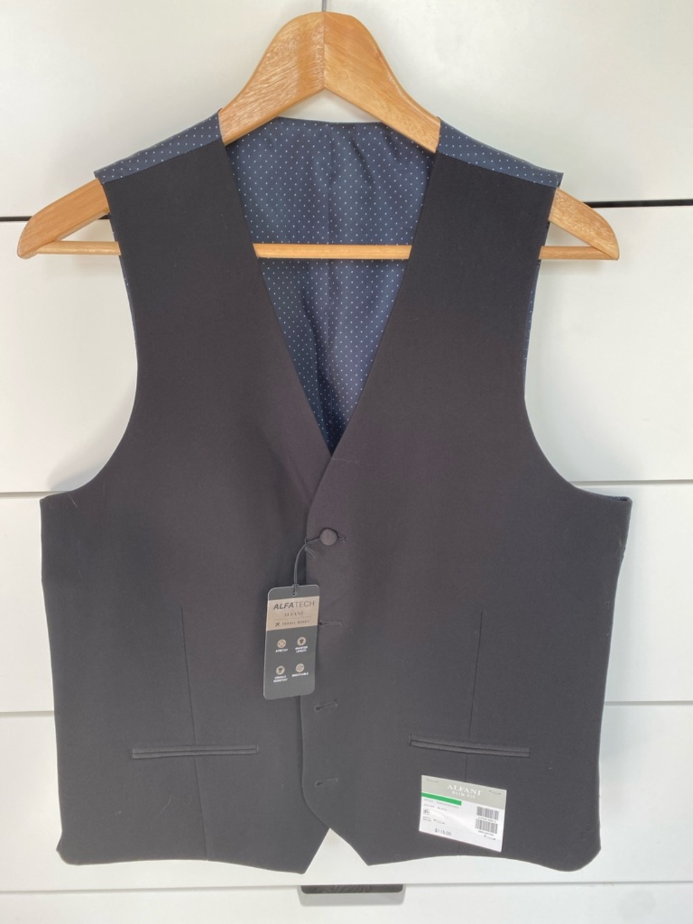 Alfani Men's Black Dress Vest with Polka Dot Lining